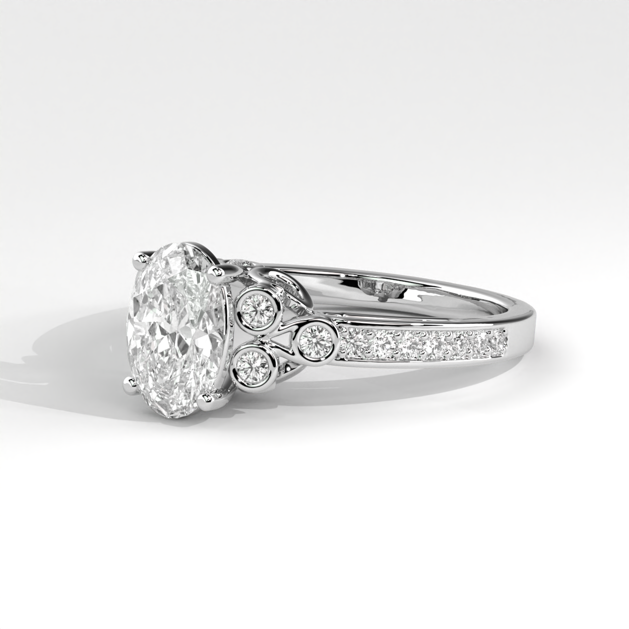 Vintage Inspired Oval Diamond Filigree Cathedral Ring