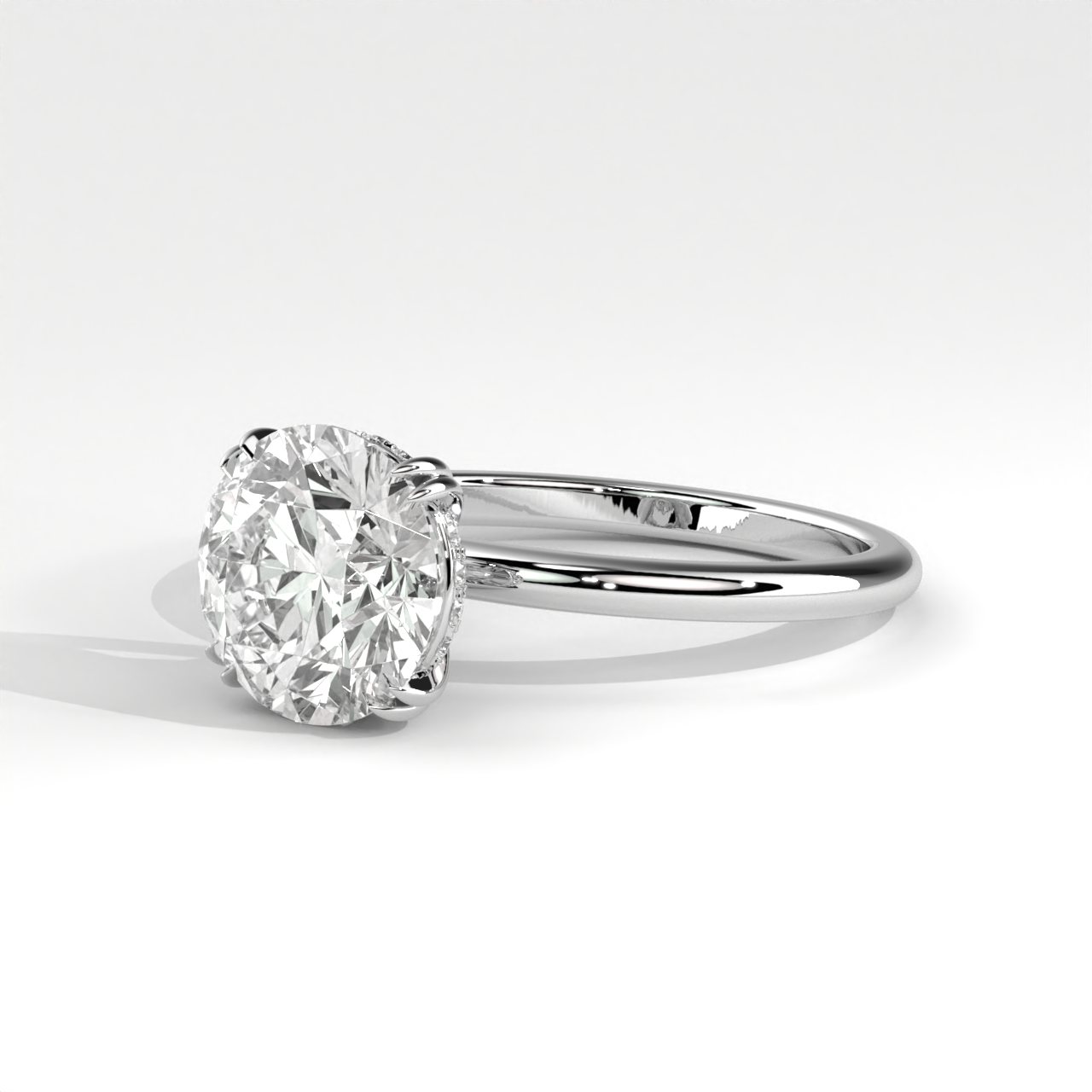 Classic Round Cut Lab Diamond Solitaire Engagement Ring with Hidden Halo