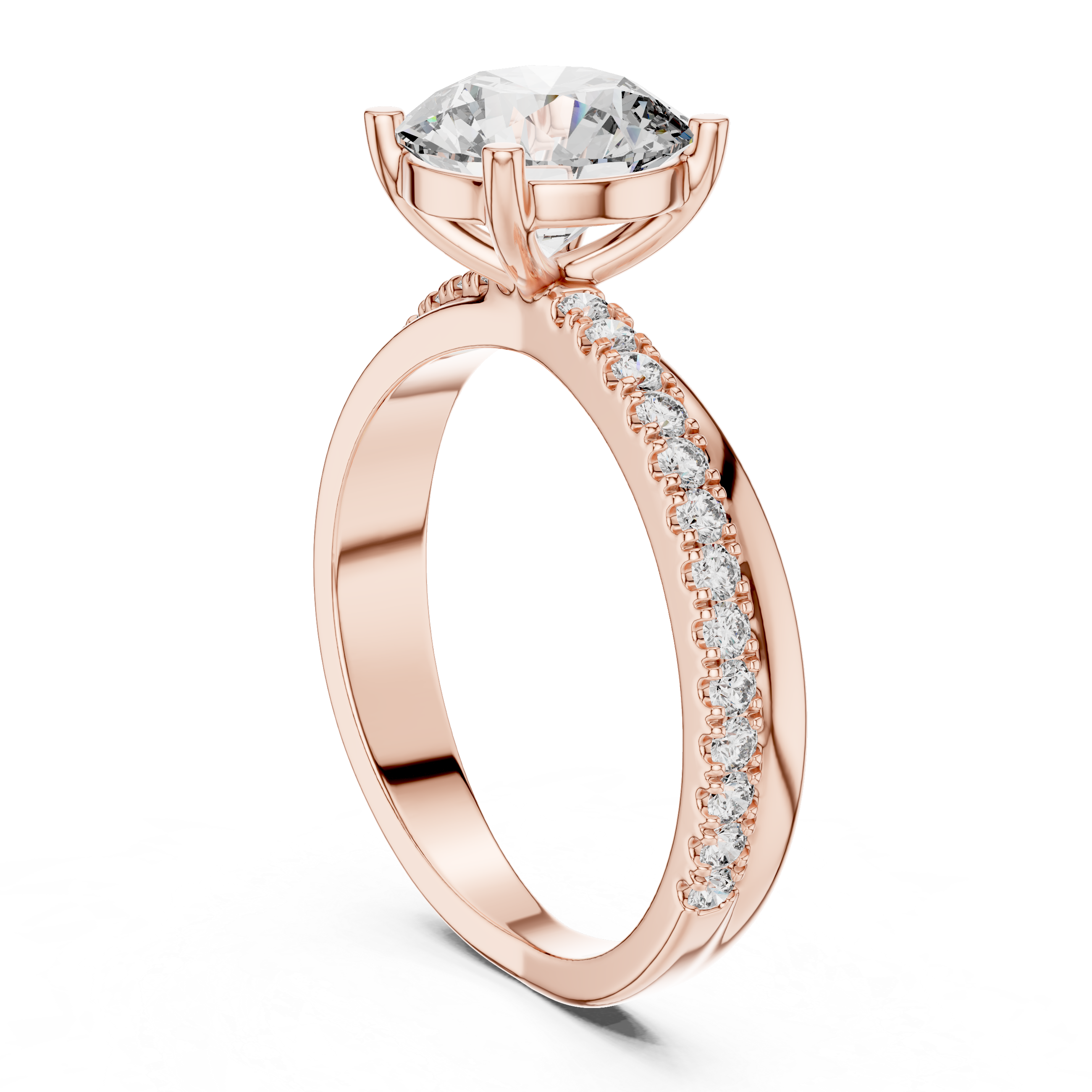 Round Diamond Twisted Pave Engagement Ring