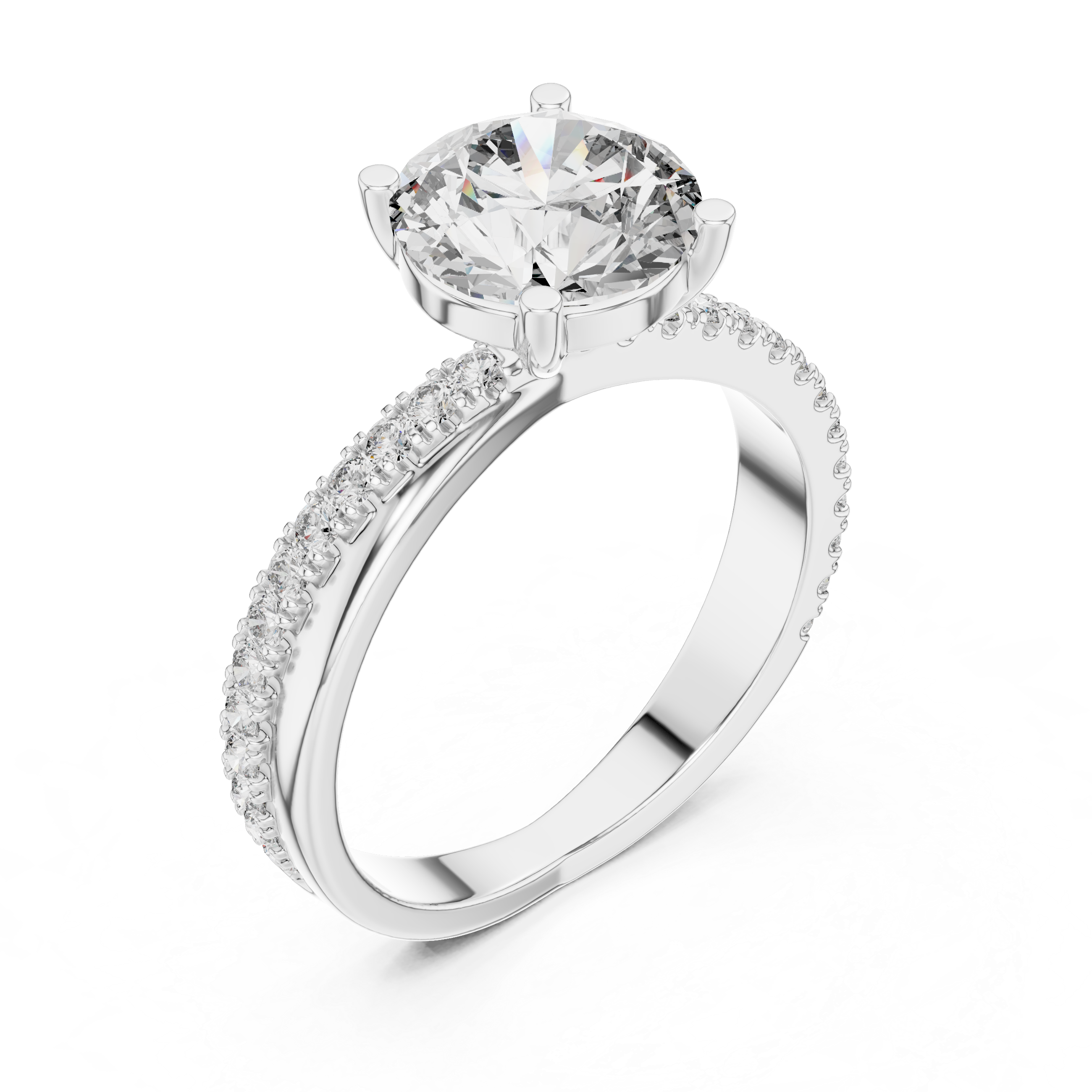 Round Diamond Twisted Pave Engagement Ring