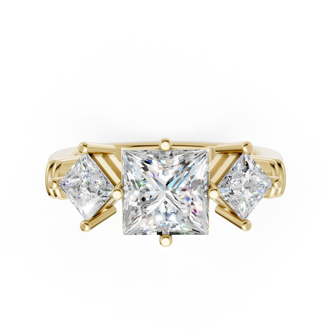 Princess Cut and Princess Cut Diamond Three-Stone Ring