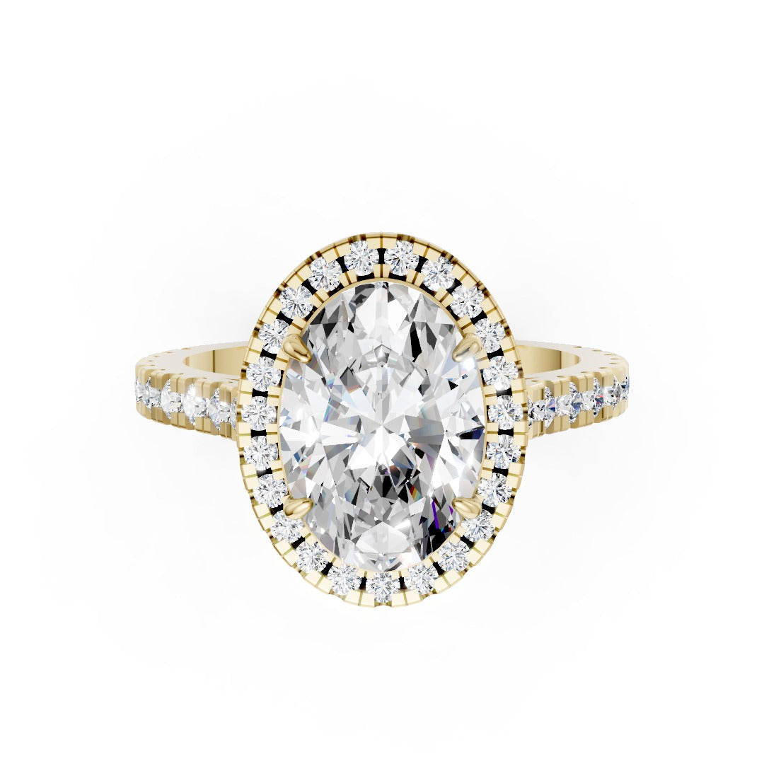 Oval Cut Diamond Floating Halo with Pavé Ring