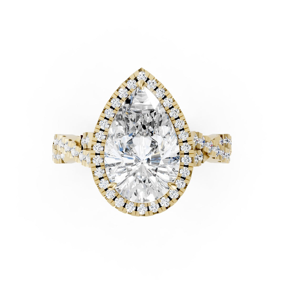 Pear Cut Diamond Halo with Twisted Pave Ring