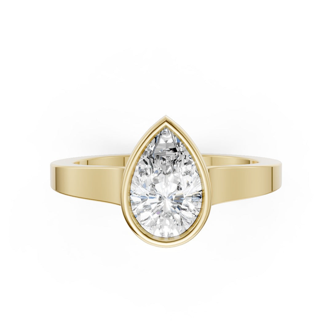 Pear Cut Bezel Solitaire Lab Diamond Wedding Ring