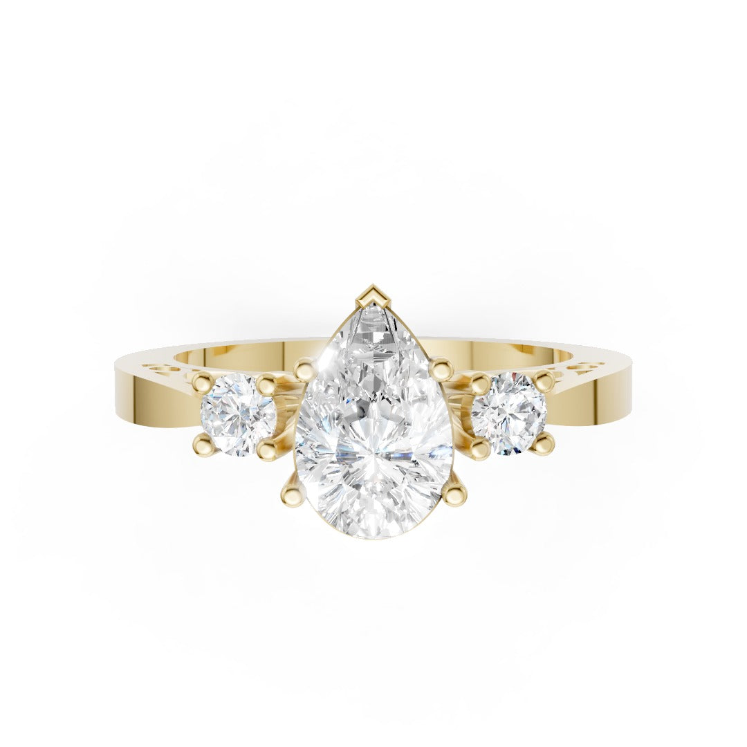 Three-Stone Pear Cut Diamond With Filigree Infinity Band Ring