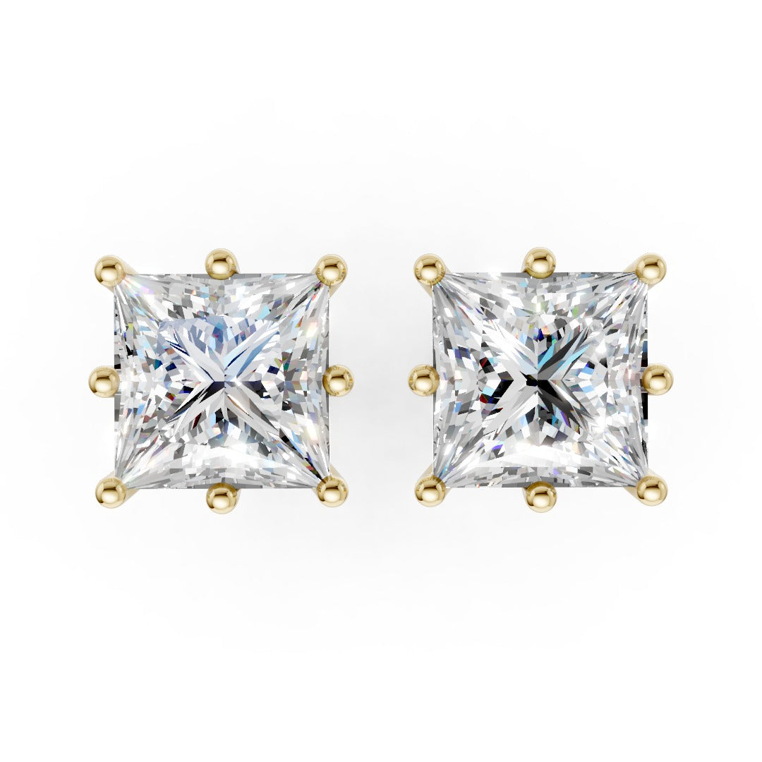 Princess Brilliant Cut Diamond Stud Earrings