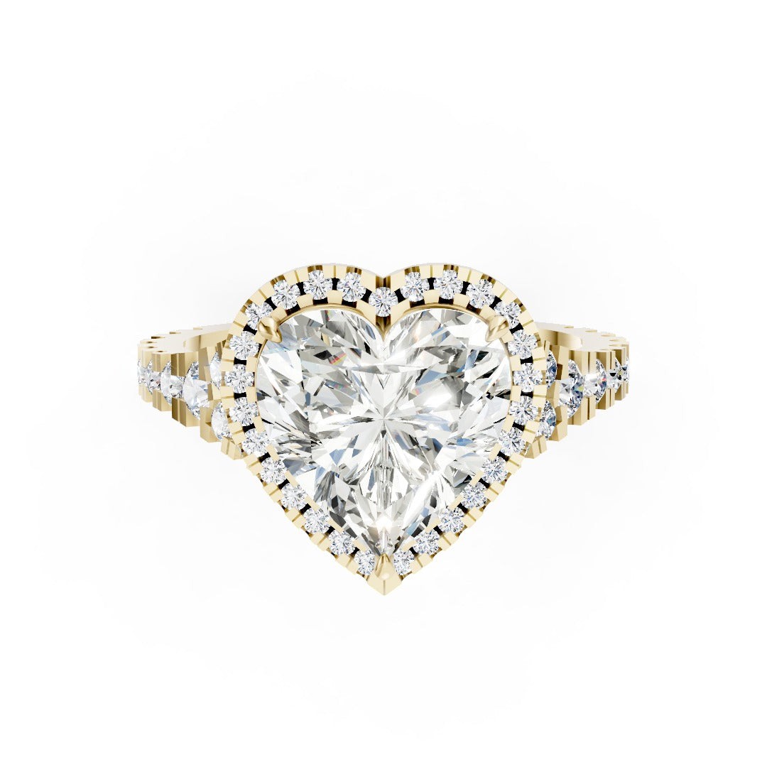 Heart Cut Halo & V-Split Shank Pavé Diamond Ring