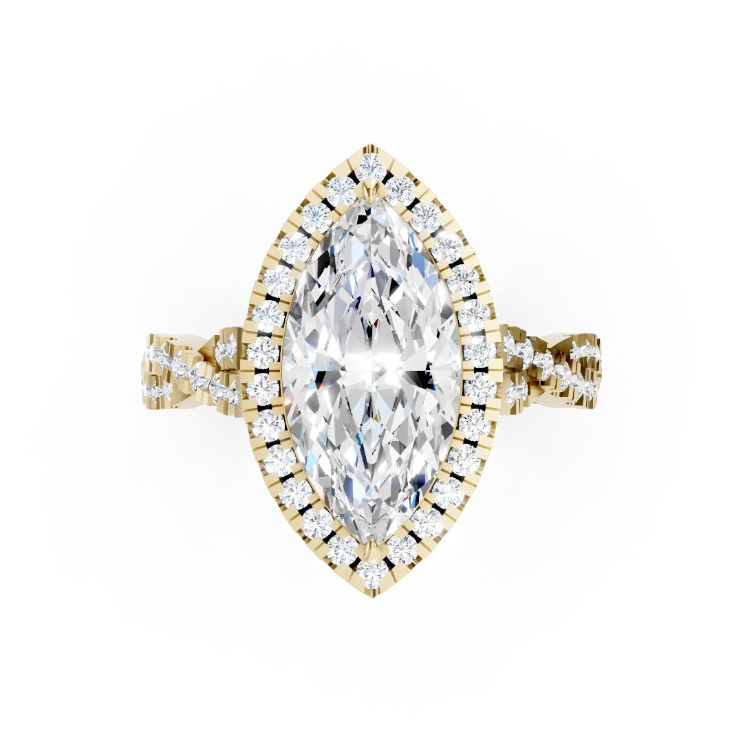 Marquise Cut Diamond Halo with Twisted Pave Ring