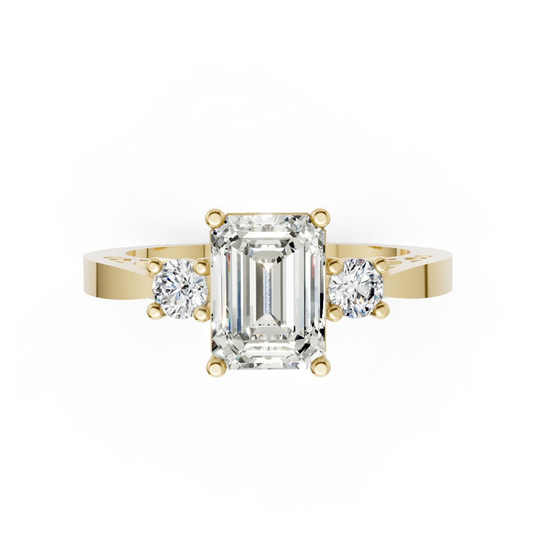 Three-Stone Emerald Cut Diamond With Filigree Infinity Band Ring