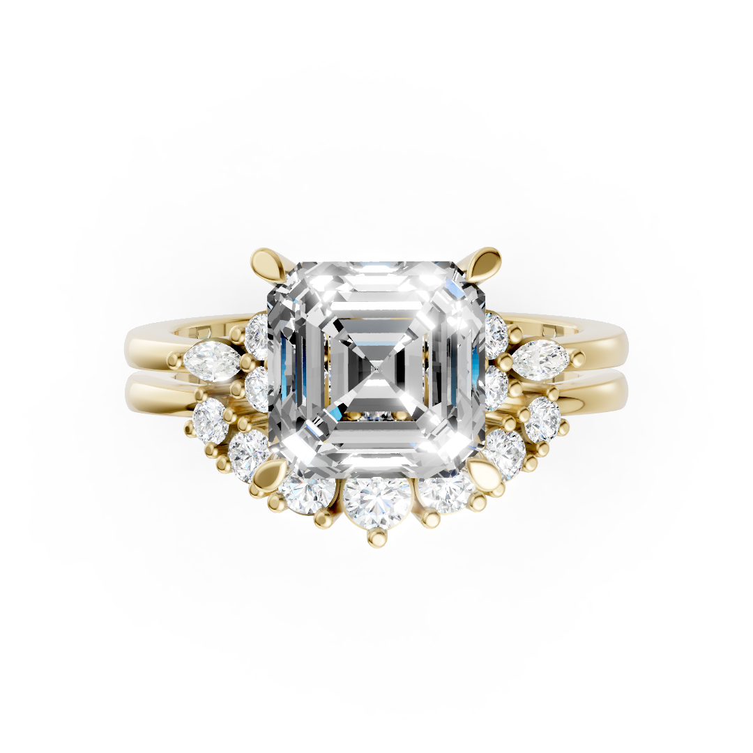 Classic Asscher Bridal Ring Set With Curved Wedding Band