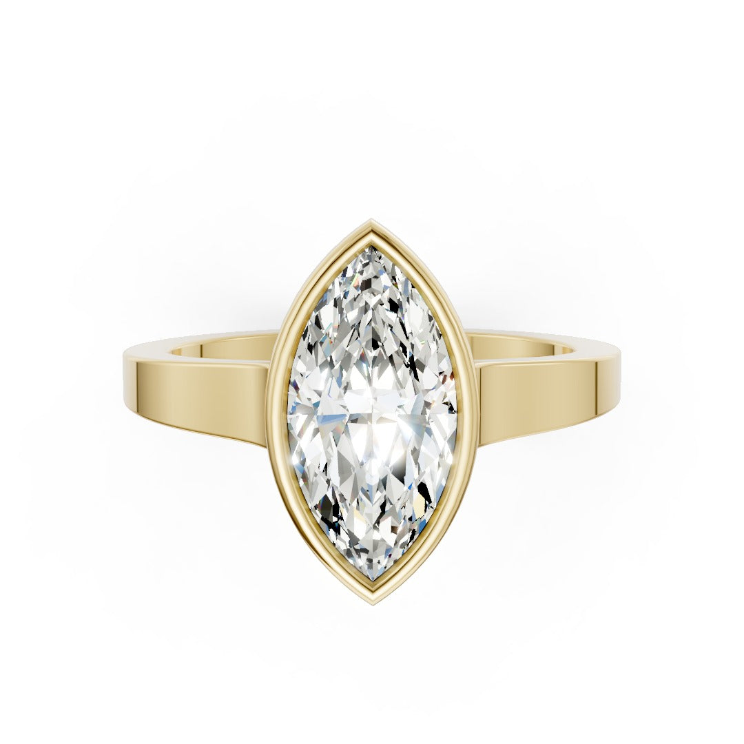 Marquise Cut Bezel Solitaire Lab Diamond Wedding Ring