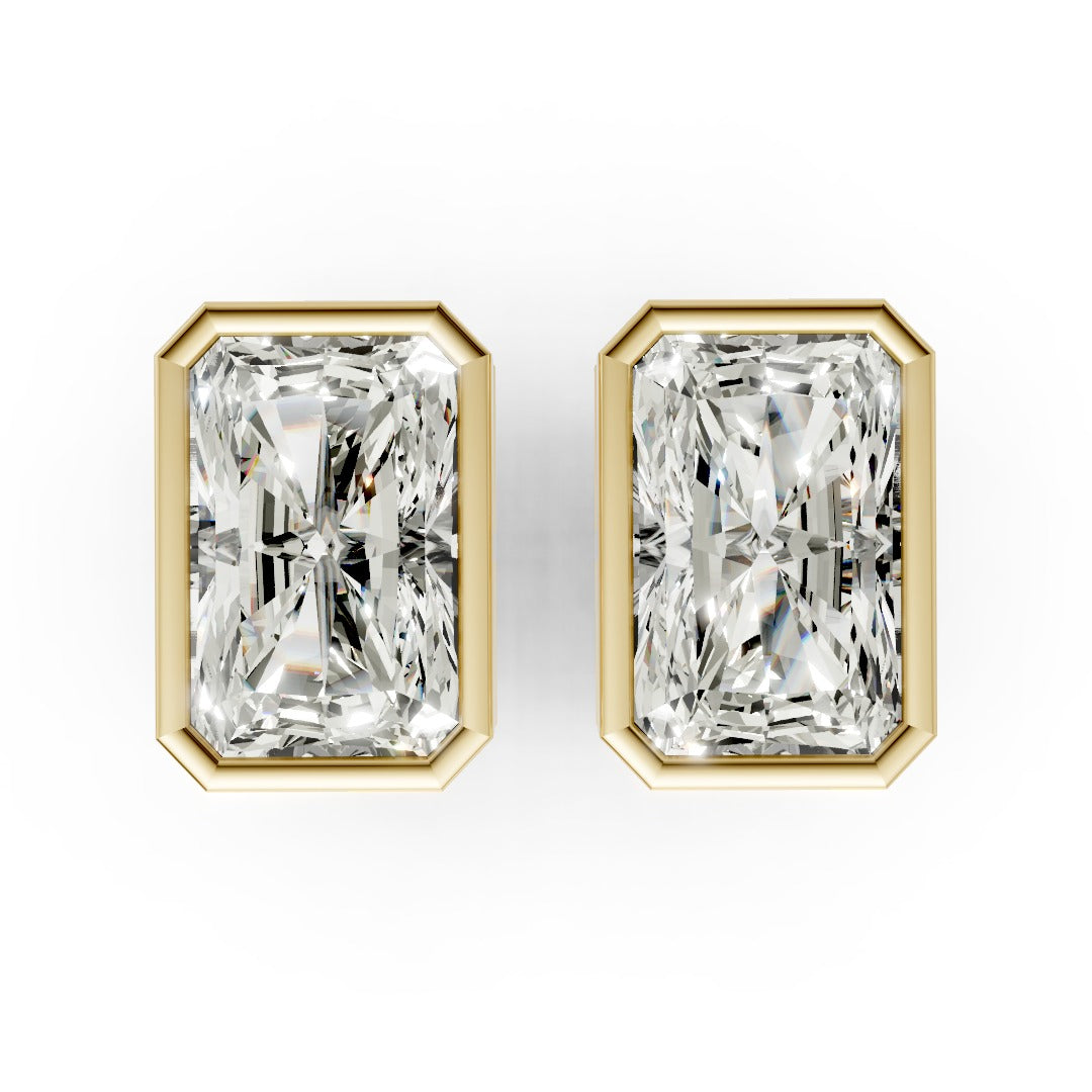 Radiant Cut Lab Grown Diamond Bezel Set Stud Earring