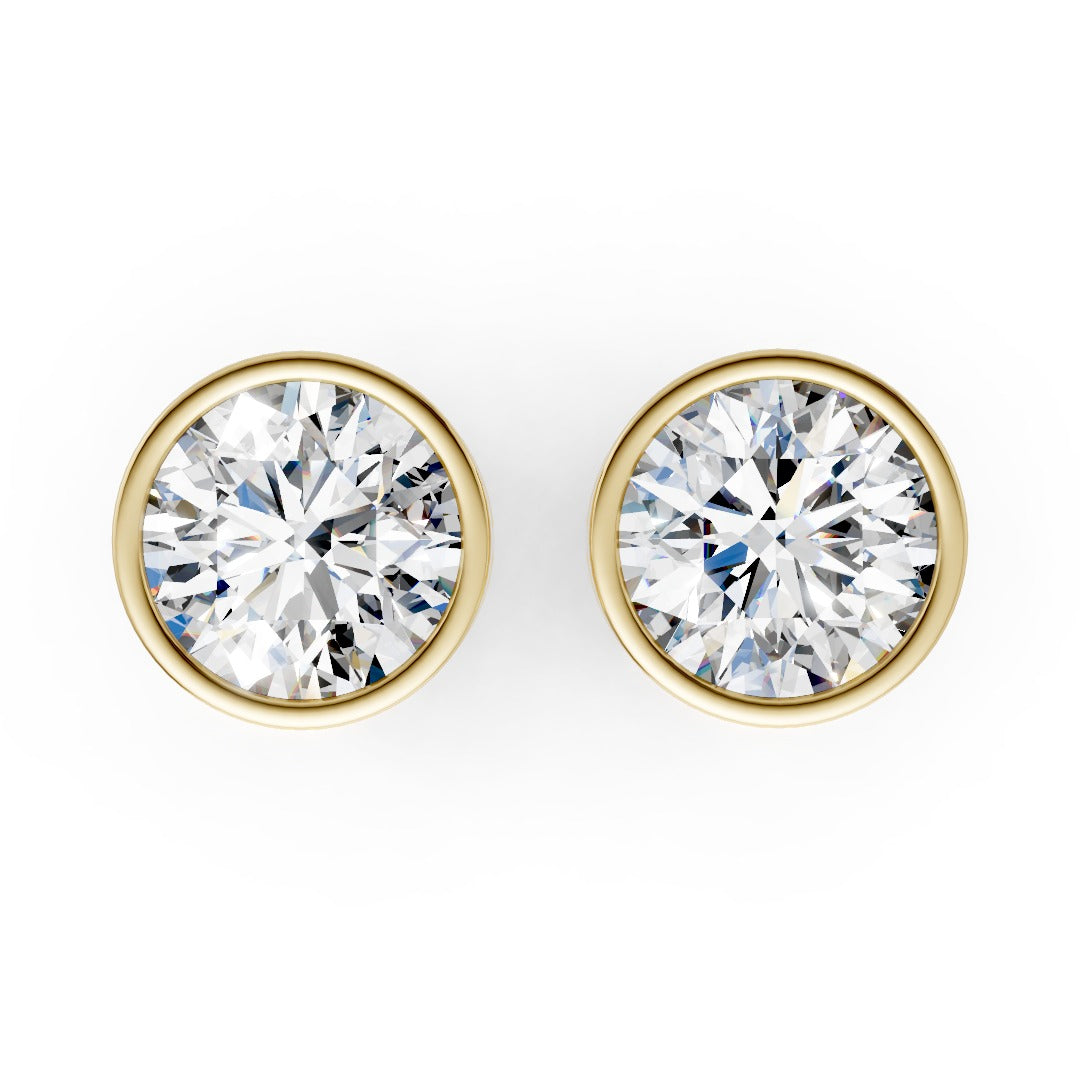 Round Cut Lab Grown Diamond Bezel Set Stud Earring