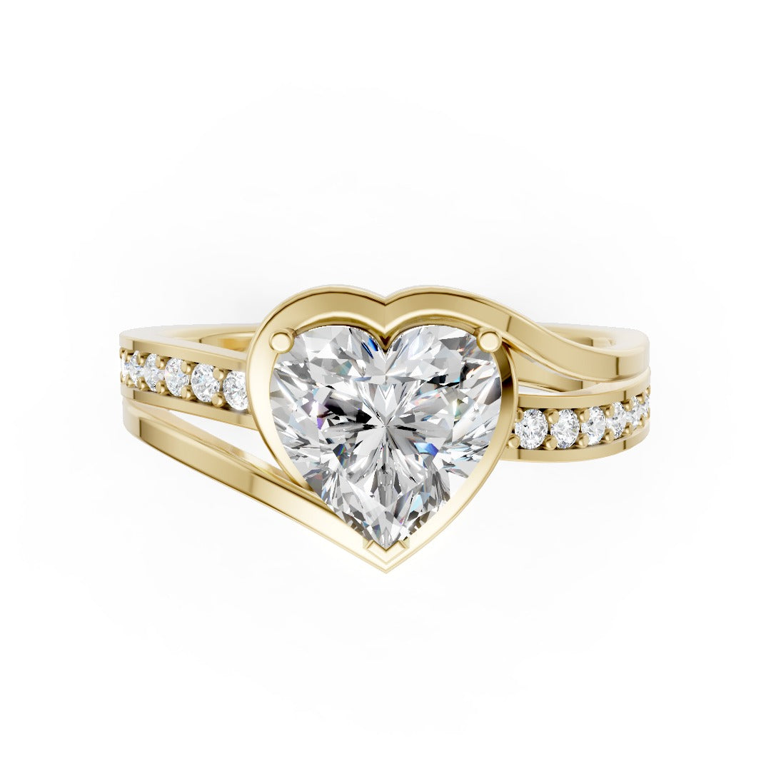 Heart Accented Bypass Lab Diamond Engagement Ring