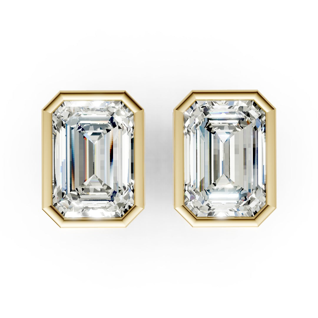 Emerald Cut Lab Grown Diamond Bezel Set Stud Earring