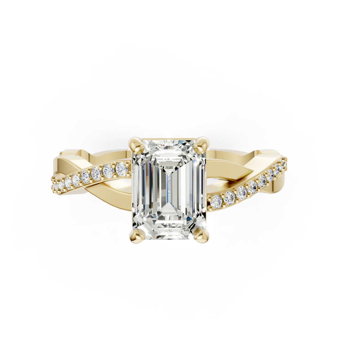 Emerald Cut Diamond Pave Set Criss-Cross Ring