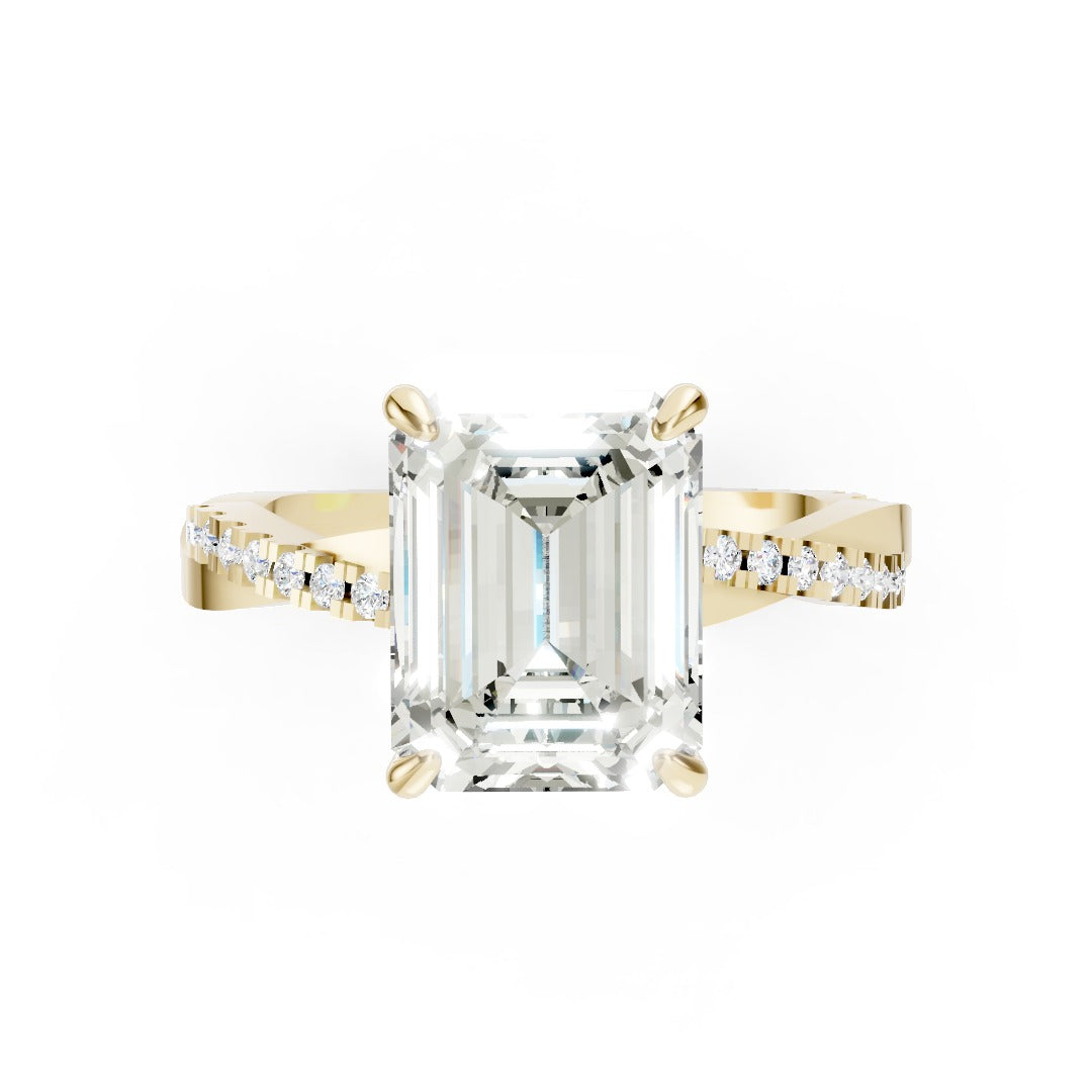 Emerald Cut Diamond Twisted Anniversary Ring With Pave Band