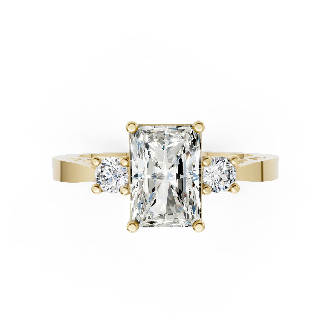 Three-Stone Radiant Cut Diamond With Filigree Infinity Band Ring