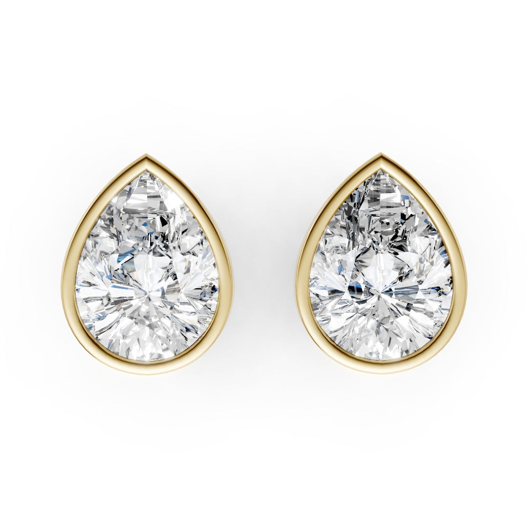 Pear Cut Lab Grown Diamond Bezel Set Stud Earring