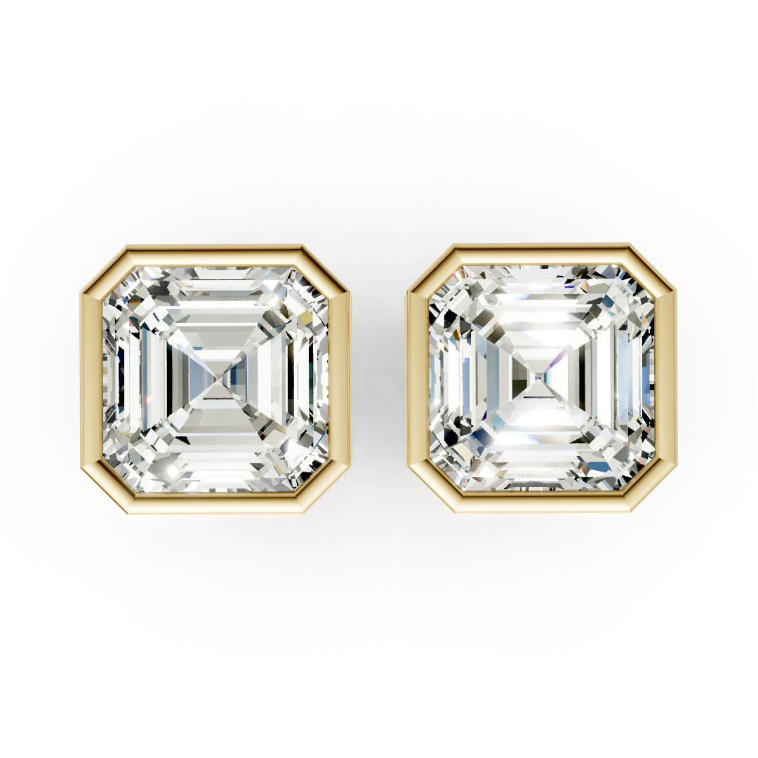 Asscher Cut Lab Grown Diamond Bezel Set Stud Earring