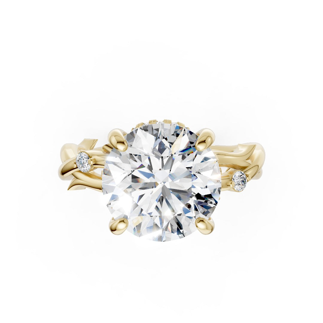 Round Diamond Lotus-Style Basket Set Ring