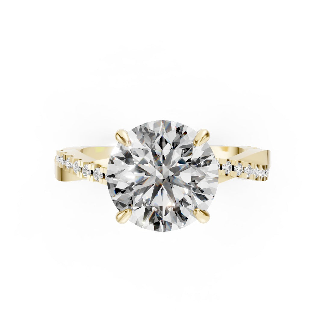 Round Cut Diamond Twisted Anniversary Ring With Pave Band