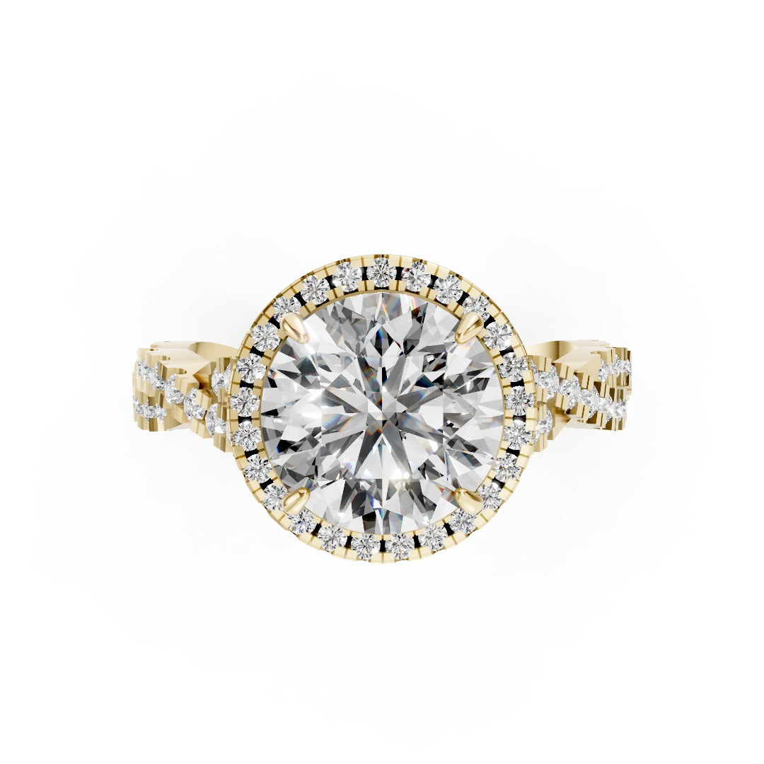 Round Cut Diamond Halo with Twisted Pave Ring
