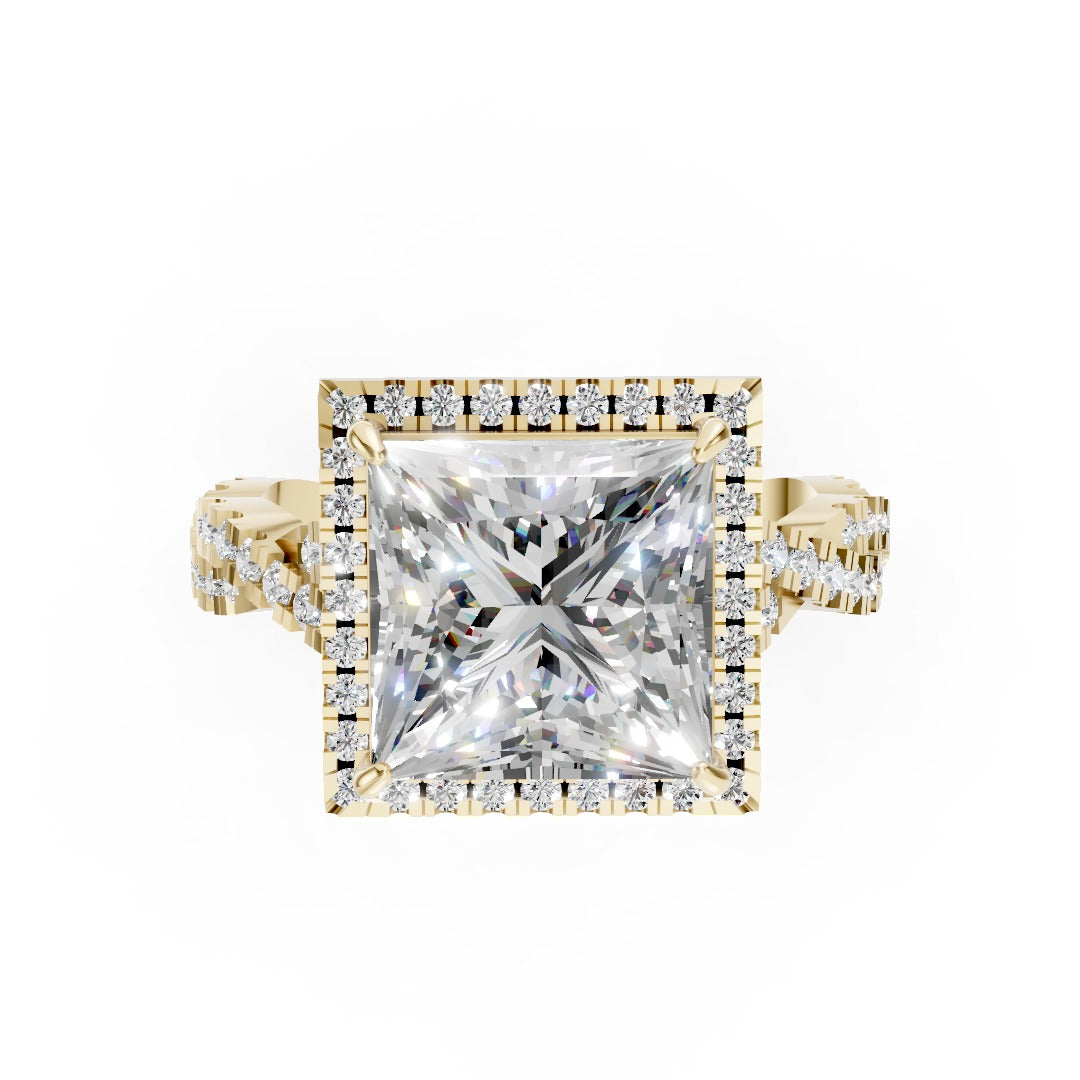 Princess Cut Diamond Halo with Twisted Pave Ring