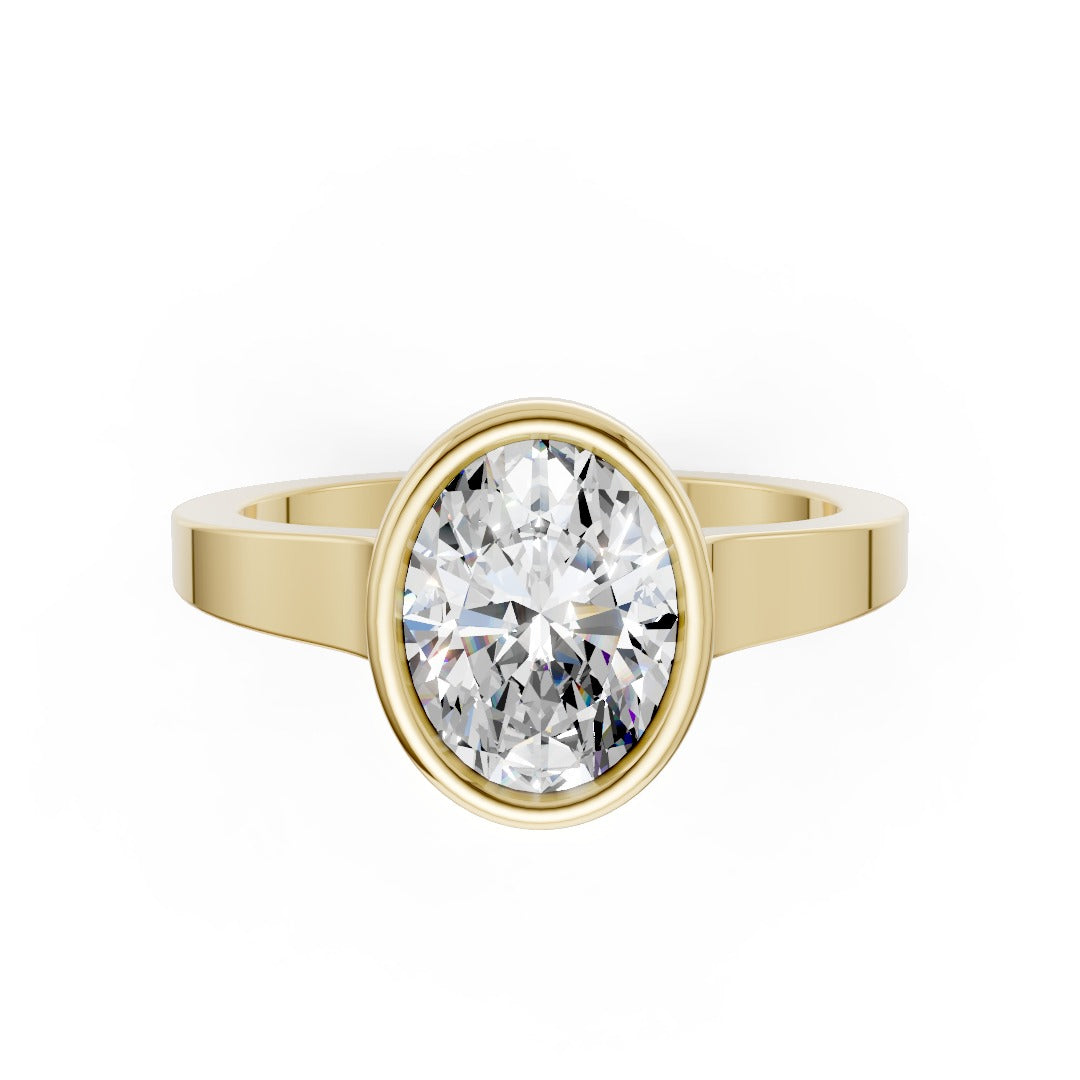 Oval Cut Bezel Solitaire Lab Diamond Wedding Ring