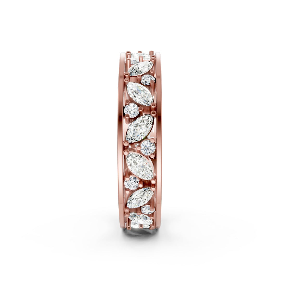 Marquise And Round Diamond Cluster Wedding Band
