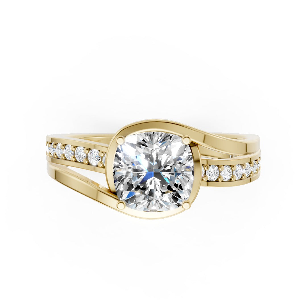 Cushion Accented Bypass Lab Diamond Engagement Ring