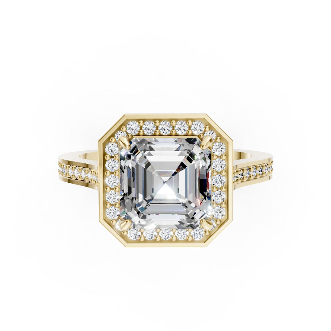 Asscher Cut Lab Grown Diamond Halo Engagement Ring