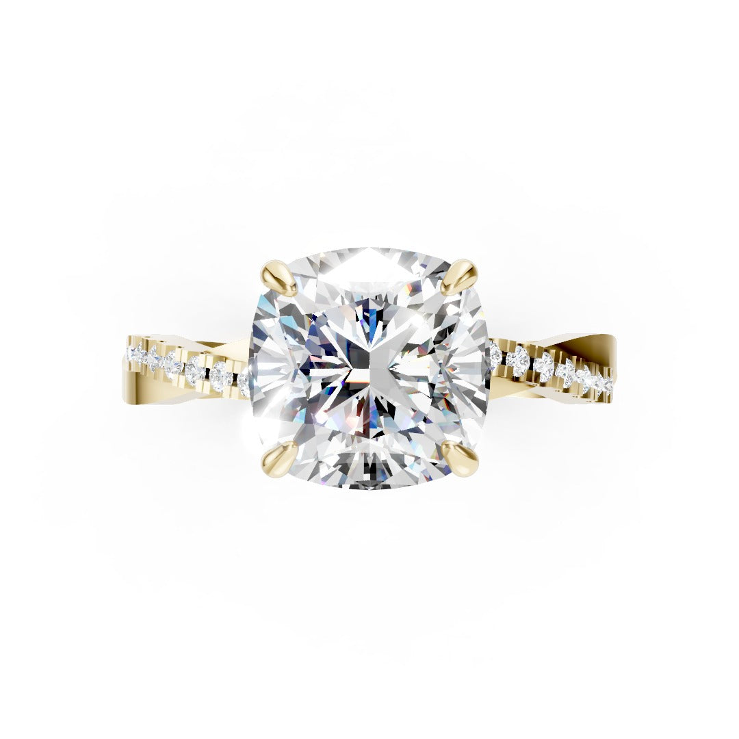 Cushion Cut Diamond Twisted Anniversary Ring With Pave Band