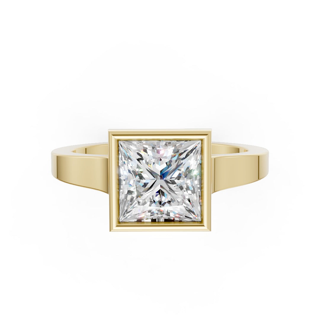 Princess Cut Bezel Solitaire Lab Diamond Wedding Ring
