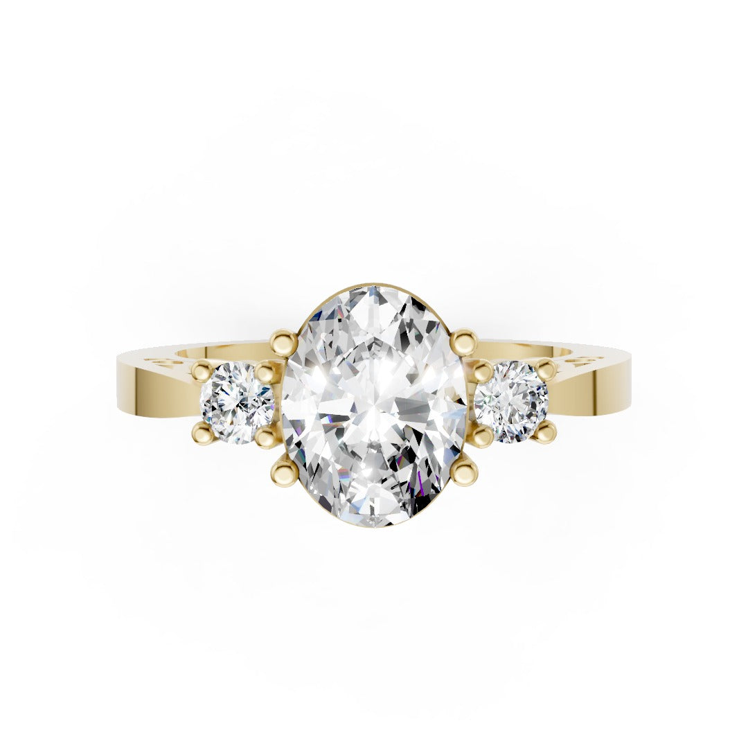 Three-Stone Oval Cut Diamond With Filigree Infinity Band Ring