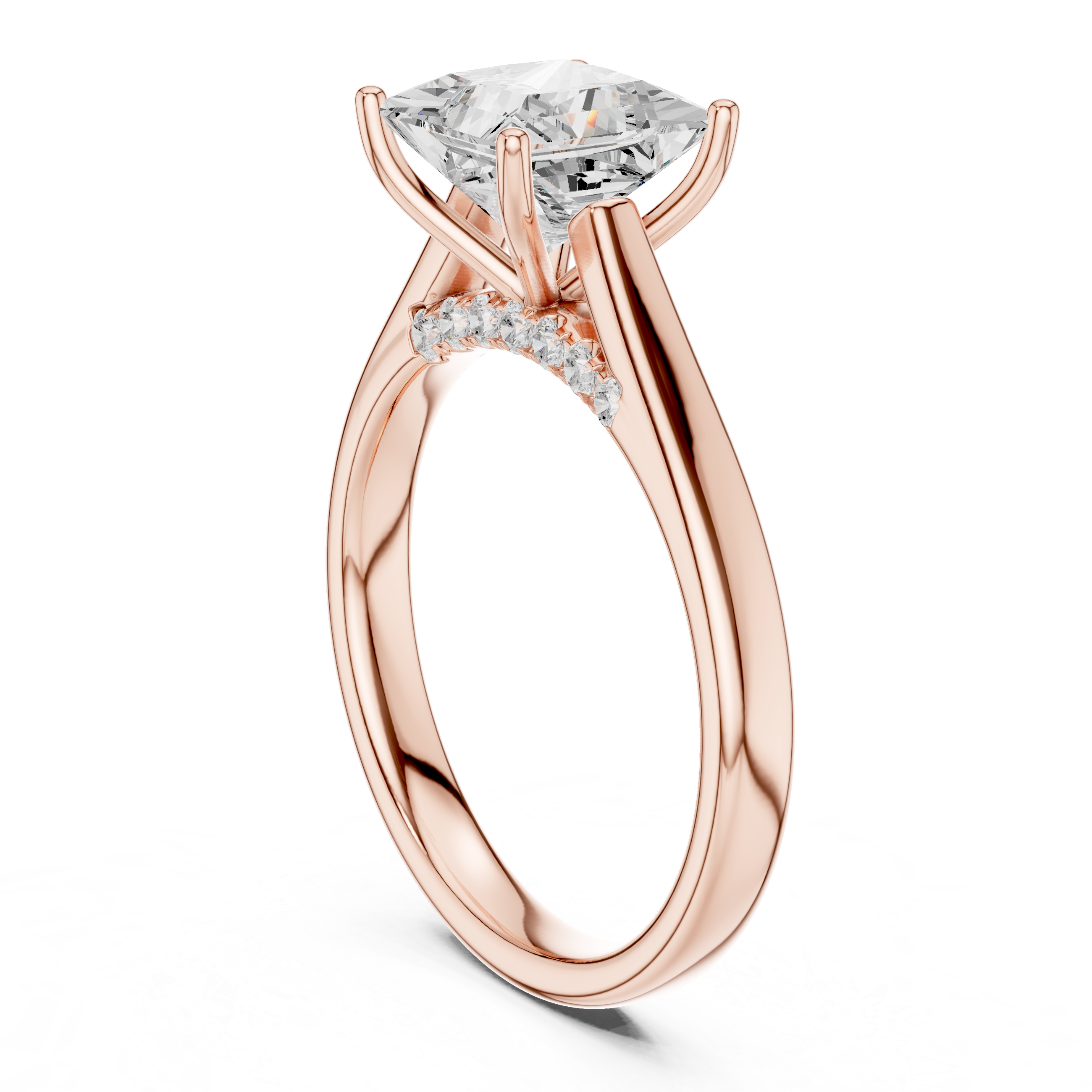 Princess Cut Cathedral Solitaire Ring With Hidden Pave Bridge