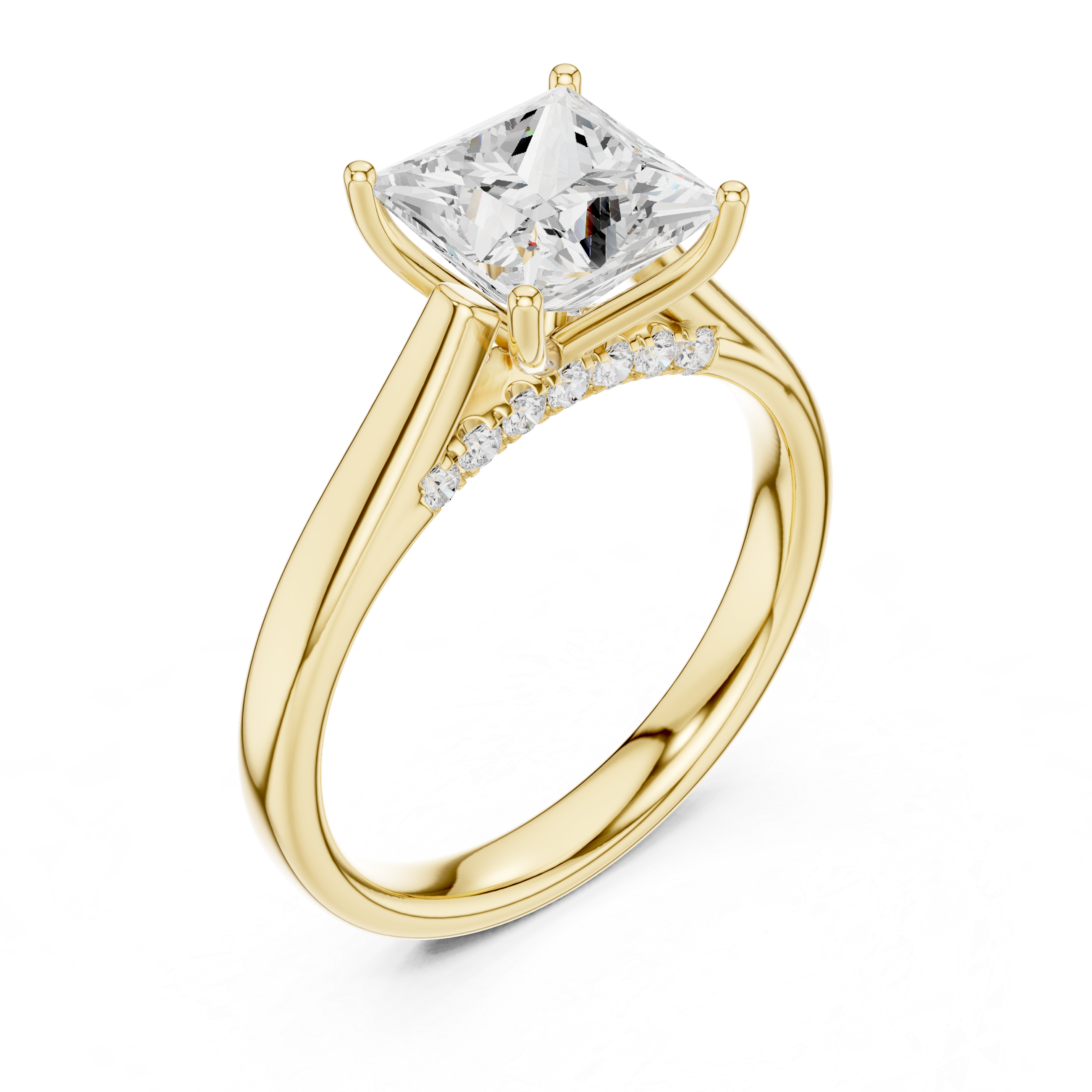 Princess Cut Cathedral Solitaire Ring With Hidden Pave Bridge