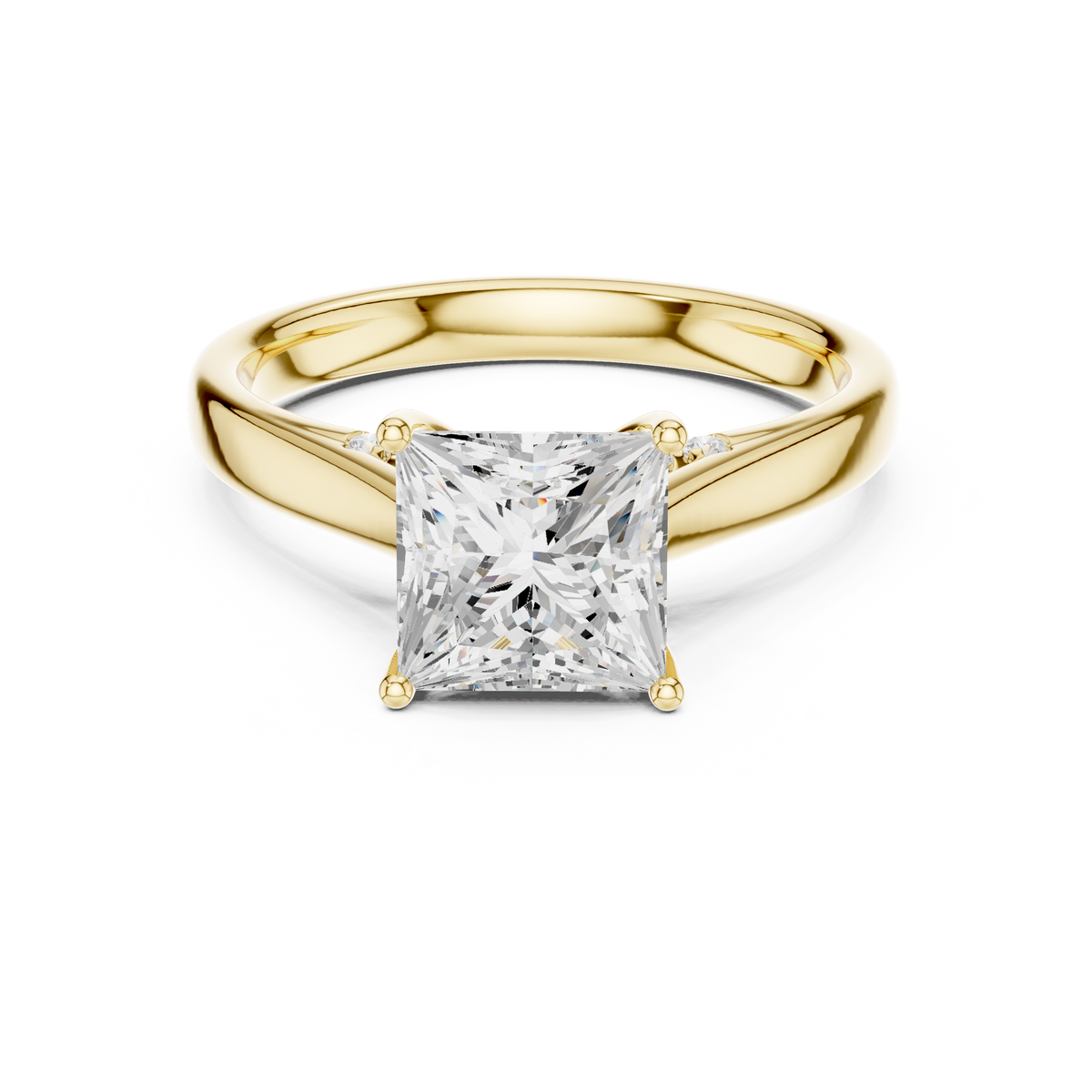 Princess Cut Cathedral Solitaire Ring With Hidden Pave Bridge