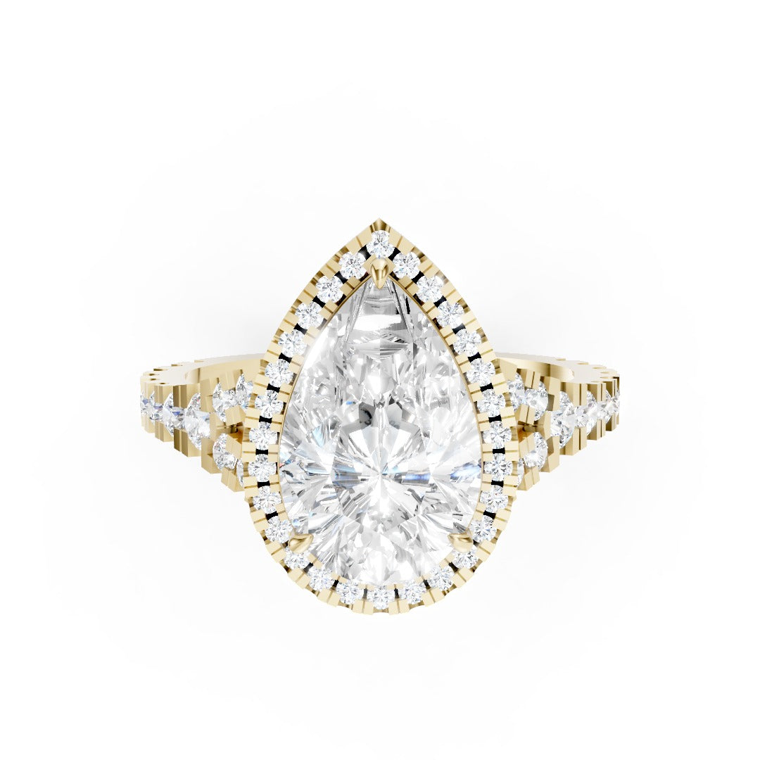 Pear Cut Halo & V-Split Shank Pavé Diamond Ring
