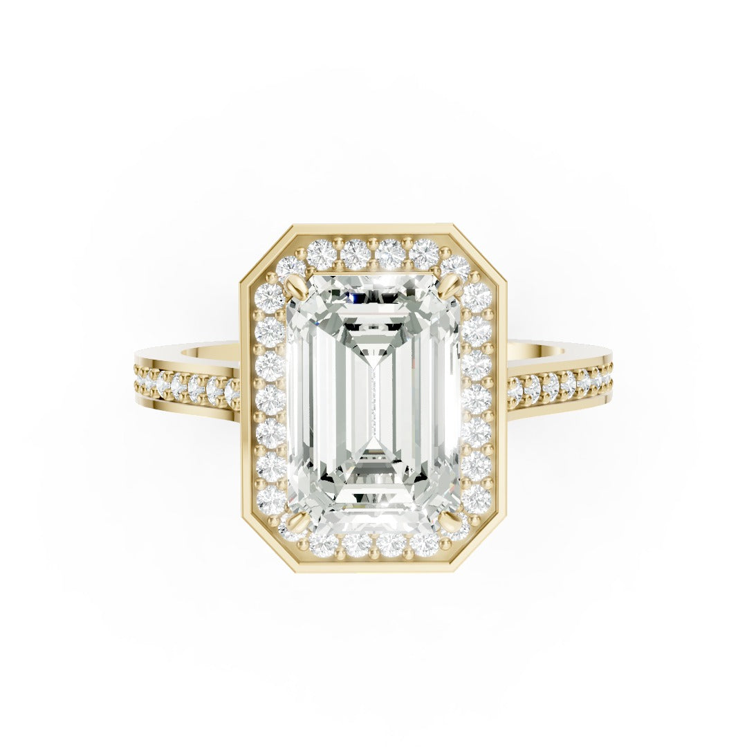 Emerald Cut Lab Grown Diamond Halo Engagement Ring