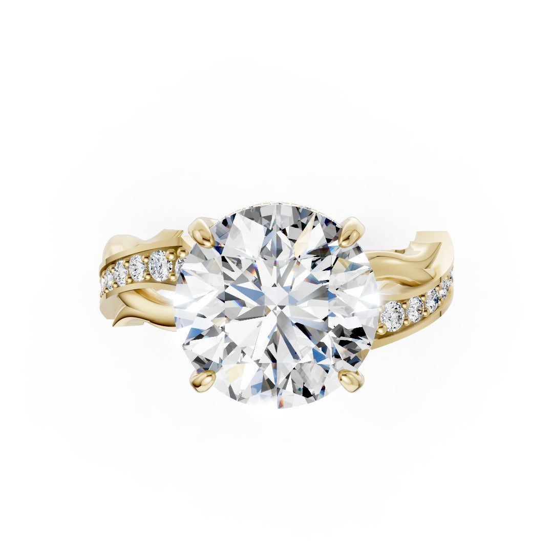 Nature Inspired Round Diamond Hidden Halo Criss-Cross Shank Ring