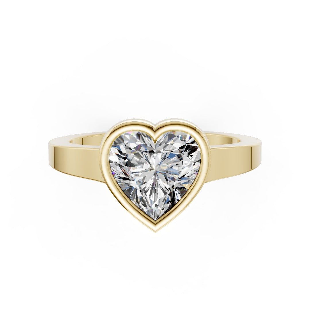 Heart Cut Bezel Solitaire Lab Diamond Wedding Ring