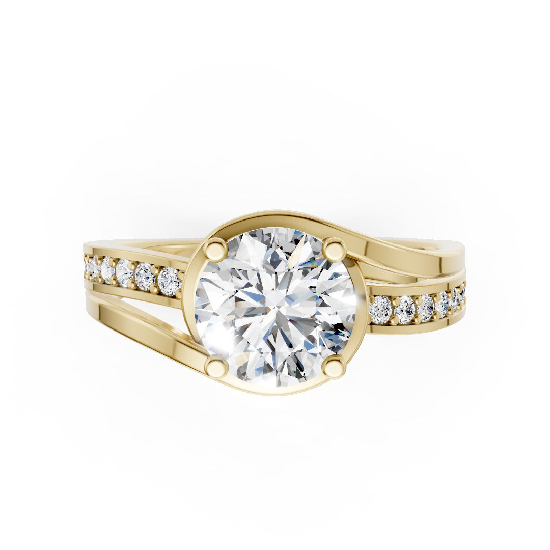 Round Accented Bypass Lab Diamond Engagement Ring