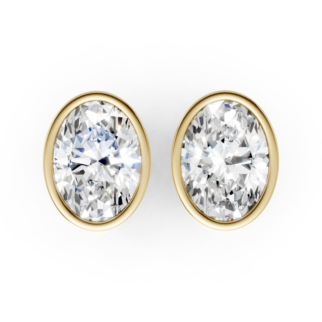 Oval Cut Lab Grown Diamond Bezel Set Stud Earring