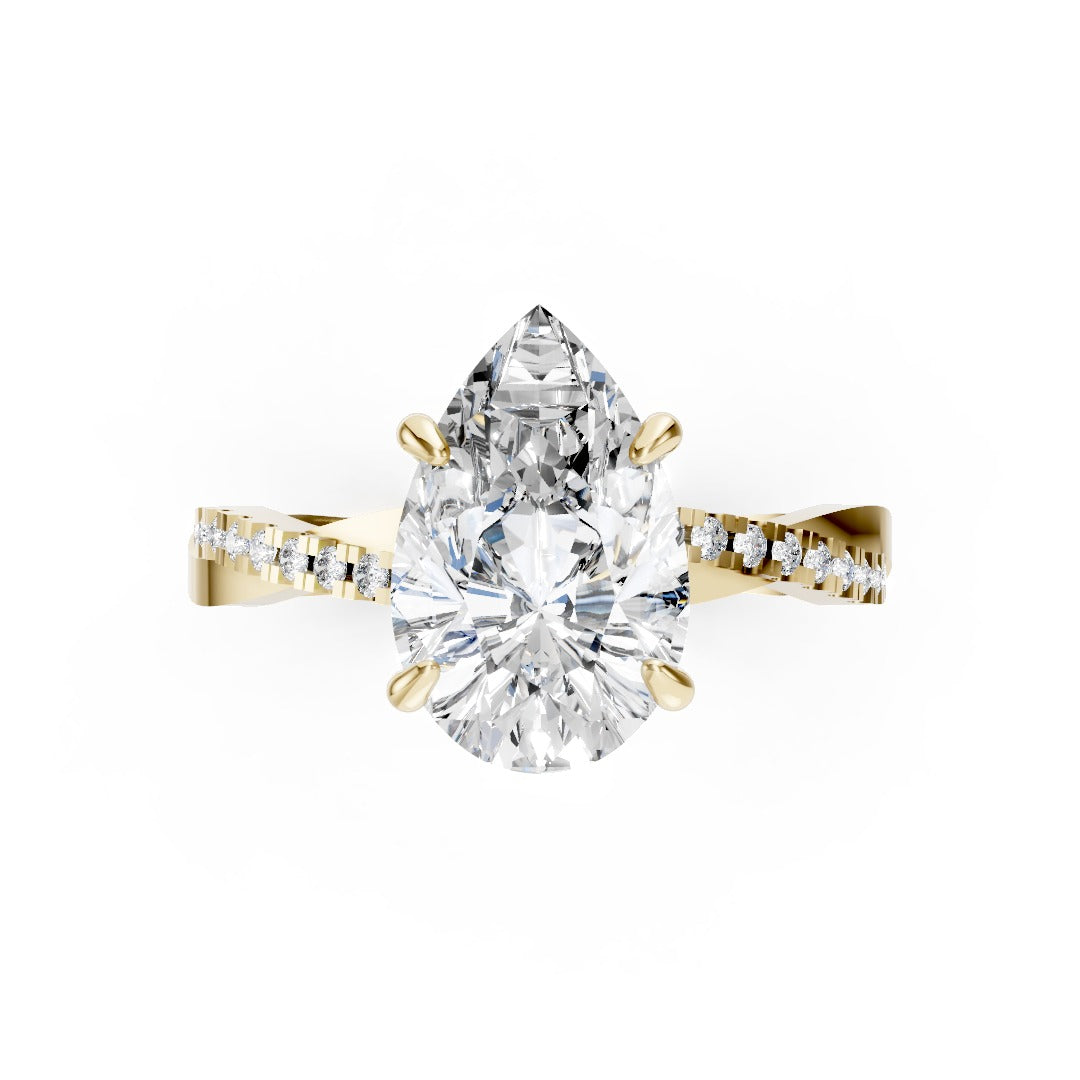 Pear Cut Diamond Twisted Anniversary Ring With Pave Band