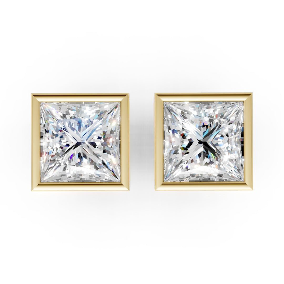 Princess Cut Lab Grown Diamond Bezel Set Stud Earring