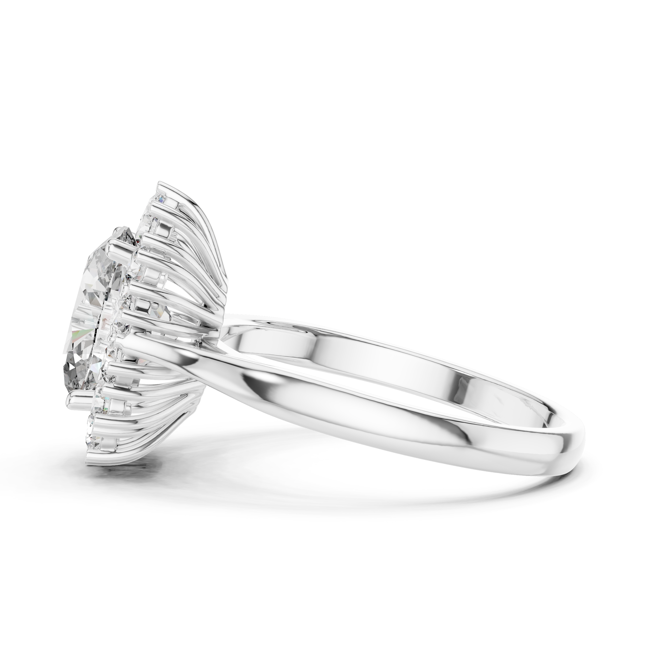Oval Cut Diamond Sunburst Halo Promise Ring