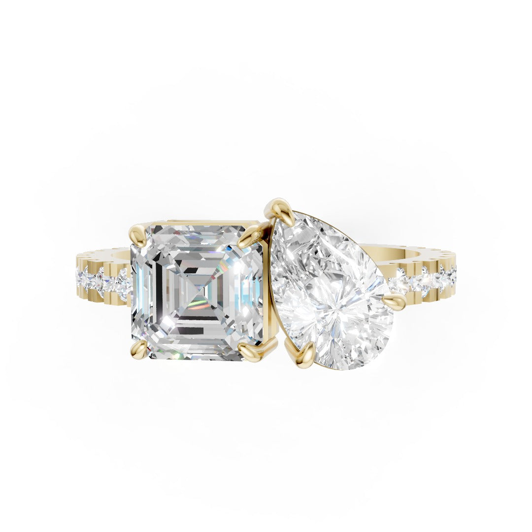 You And Me Asscher and Pear Diamond Ring
