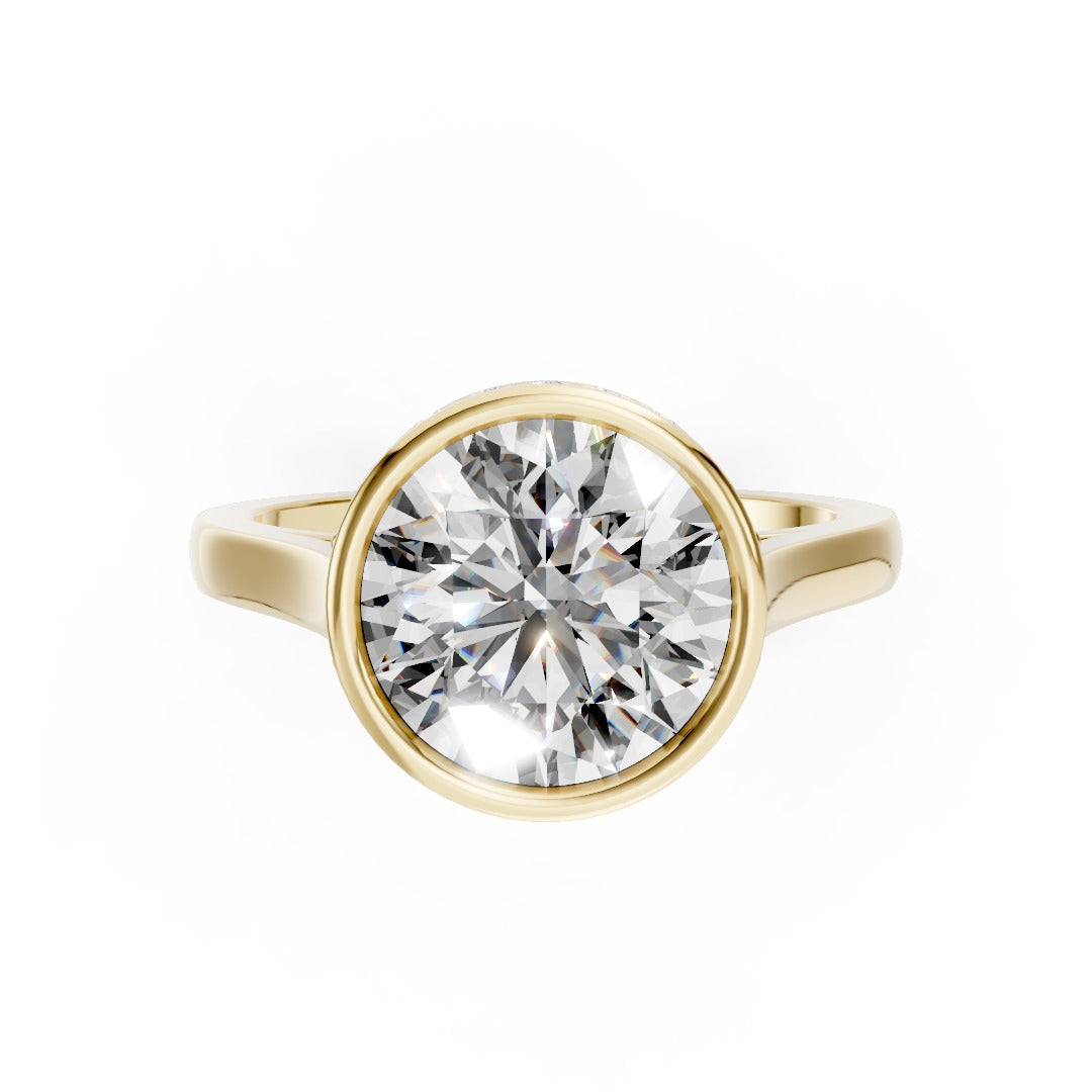 Bezel Set Round Brilliant Solitaire Diamond Hidden Halo Engagement Ring