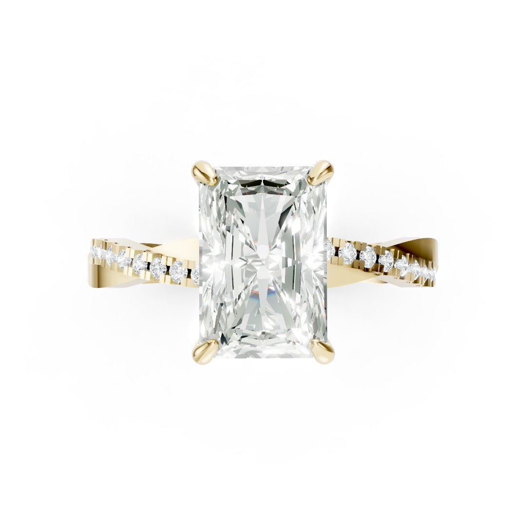 Radiant Cut Diamond Twisted Anniversary Ring With Pave Band